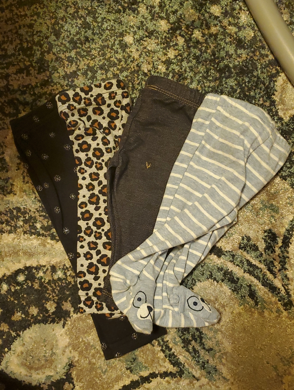 Carter's Girls 4 pack Bundle Pants in Black, Leopard & Gray Stripe